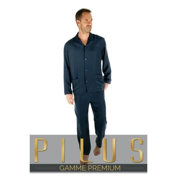 Pyjamas - PILUS - Jaipur - 100% Silke - Knappt jacka - Marin färg - Dam