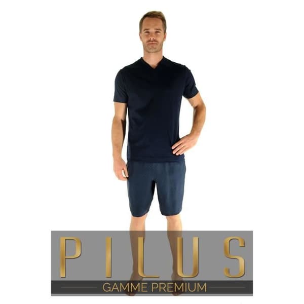 Pyjamas - PILUS - Jaipur - T-shirt med korta ärmar - Kort 100% siden - Färg marin