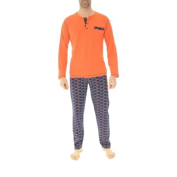 Pyjamas i lång, rak bomull Christian Cane - Orange - Vuxen