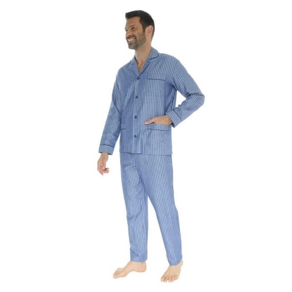Pyjamas för män - PILUS - Leandre - Bomullspoplin - Blårandig