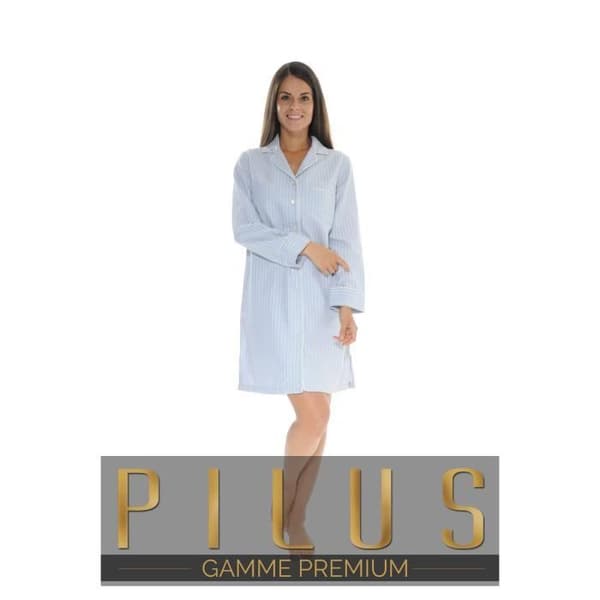 Nattlinne - PILUS - Kloe Knappad Klänning 2847 - 100% Bomull - Blårandig - Längd 90cm