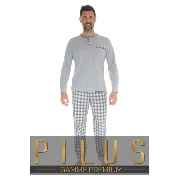 Pyjama - PILUS - 2610 - T-shirt i Nät - Byxor i Poplin - Ljusgrå