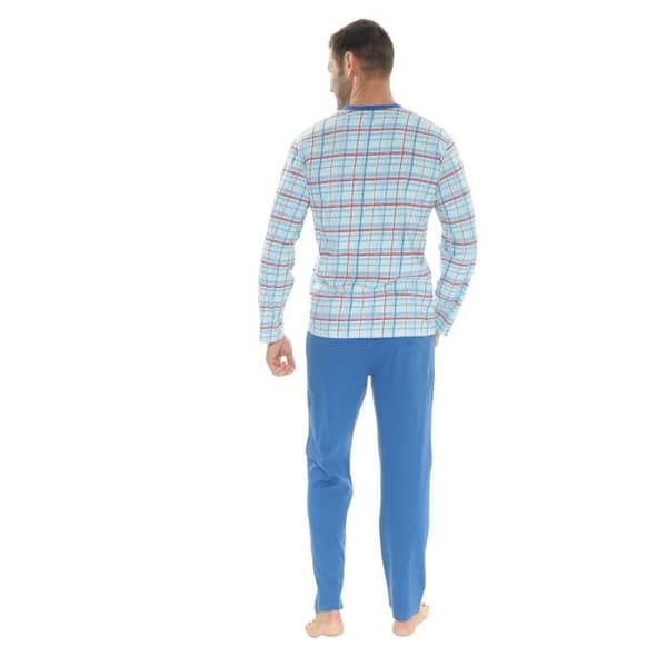 Pyjamas Lång - Nelio - 4263 - 100% Bomull - V-Hals - Rutig Mönster