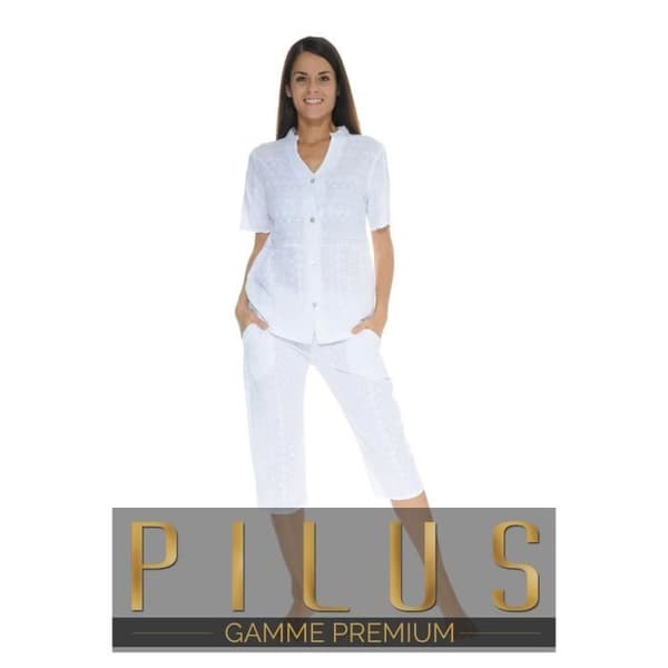 Pyjamas med knappar i vitt Oscarine Pyjamaskläder för kvinnor 4409