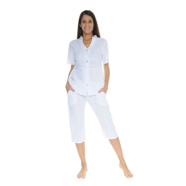 Pyjamas med knappar i vitt Oscarine Pyjamaskläder för kvinnor 4409