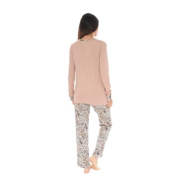 Pyjamas Lång - Riva - 5375 - Ljusbrun - V-ringning - Justerbara Ärmar