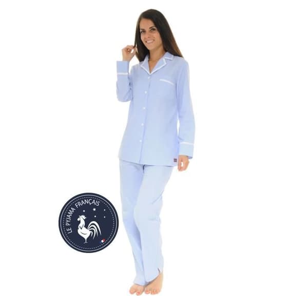 Pyjamas - Stephanoise - 4209 - Knappad - Blå och vit vichy-rutigt - 100% Bomull