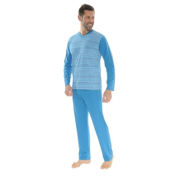 Pyjama Blå Natan Lång Pyjama V-hals 3601