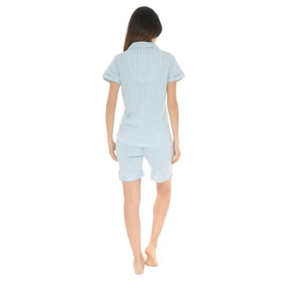 Pyjamakostym - Mary - 3905 - Fluidt material - Randig ljusblå - Elastisk midja