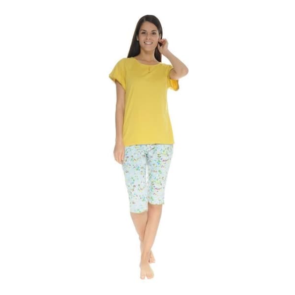 Pyjamadom - Myrielle - 3973 - Senapsgul - Blommönster - Komfortabel och Mjuk