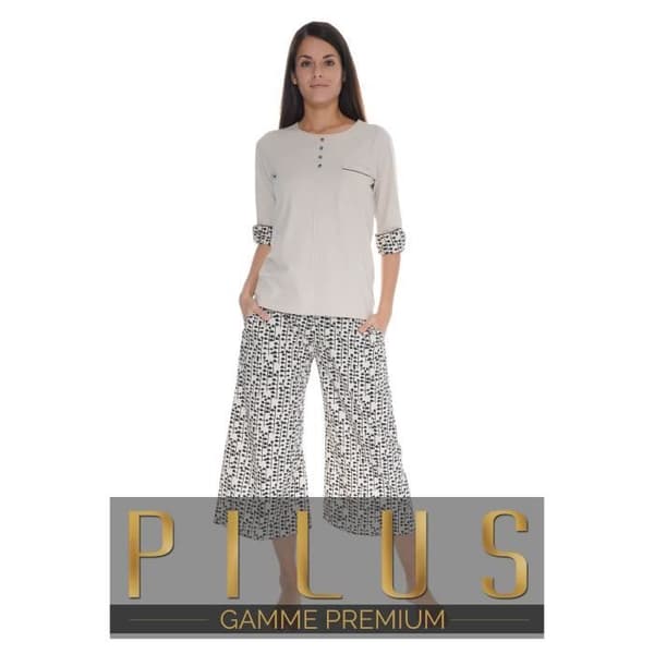 Pyjamas court - Odalie - 3575 - 100% Bomull - Elegant och Bekväm - Dam Vit