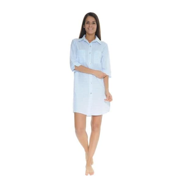 Nattlinne - Oriane - 3556 - Poplin 100% Bomull - Randig Ljusblå och Vit - Elegant och Bekväm
