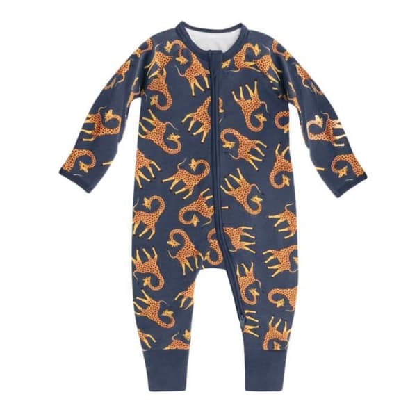 Pyjamas för Bebisar - DIM - Långa Ärmar - Blå - Girafftryck - 100% Ekologisk Bomull