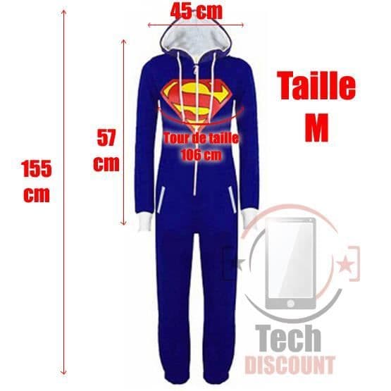 TECH DISCOUNT® - Pyjamas med blå luvtröja Superman superhjälte DC Comics Cosplay kvinna flicka storlek M mjuk, bekväm enhet
