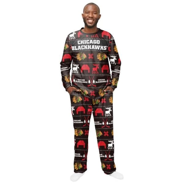 Pyjamas långärmad och byxor NHL Winter XMAS för män - Chicago Blackhawks - Vit