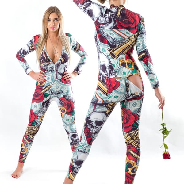 KVINNOPYJAMAS ALLA HJÄRTANS DAG-PRESENT TILL HENNES KROPP MED FLAP GUNS ROSES XL