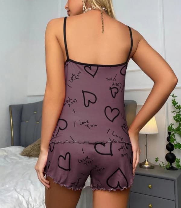 NAISTEN YÖPYJAMAT YSTÄVÄNPÄIVÄLAHJA HÄNELLE VIOLETIT SYDÄMET KAKSIOSAINEN L