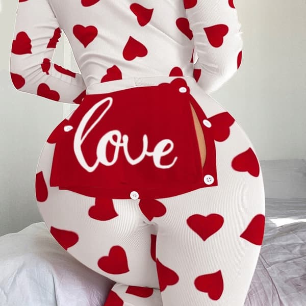 DAMPYJAMAS ALLA HJÄRTANS DAG-PRESENT TILL EN FLICK MED HJÄRTFLIK XL