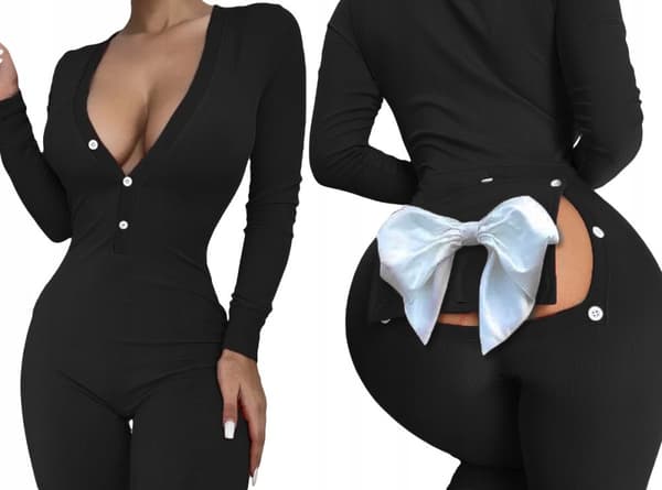 KVINDE-PYJAMAS VALENTINSDAGSGAVE TIL HENDE MED FLAP SLØJFE SORT L