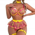 Miniatyrbillede 2 af 11: Smukt SÆT dameundertøj BH NEDERDEL LÅRSTROPPER G-STRING L