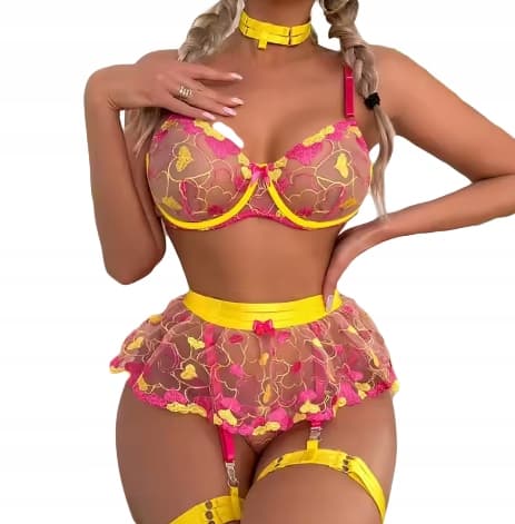 Vackert set med damunderkläder BH KJOL LÅRBAND G-STRING M