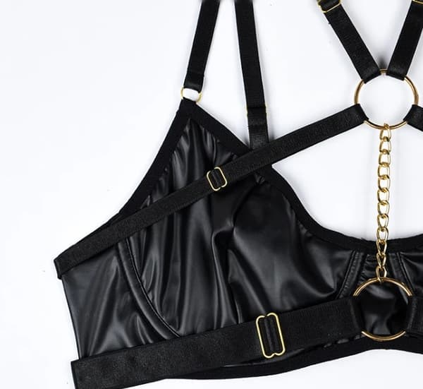 Sexigt set med underkläder för kvinnor BH-band med kedjor och trosor i rosa S