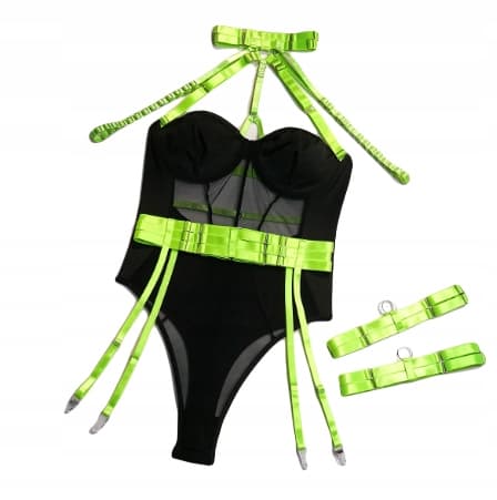 Sexet dameundertøjssæt med bælter, choker-bh, trusser, fluorescerende, smukt