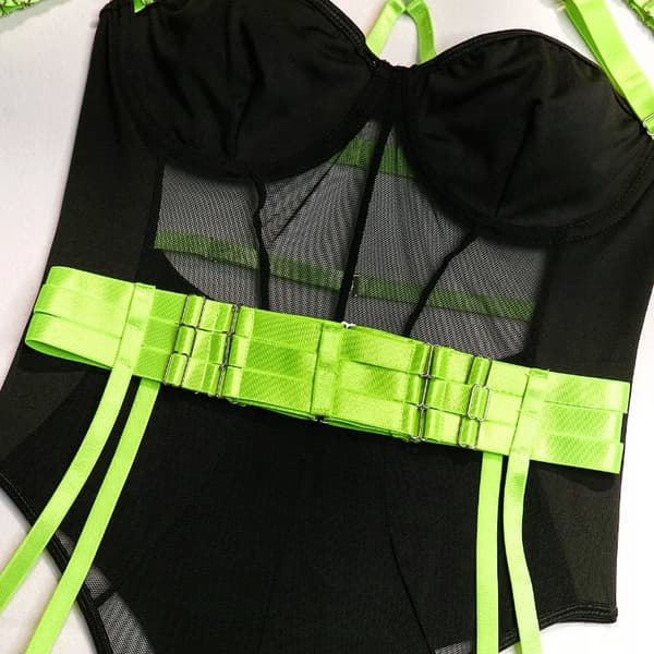 Sexet dameundertøjssæt med bælter, choker-bh, trusser, fluorescerende, smukt