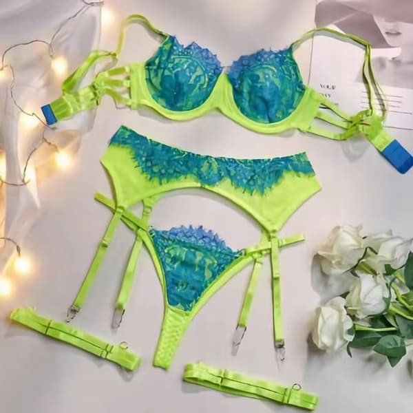 Sexet Lingeri Sæt Sexede Bælter Thongs Blonde Grøn M