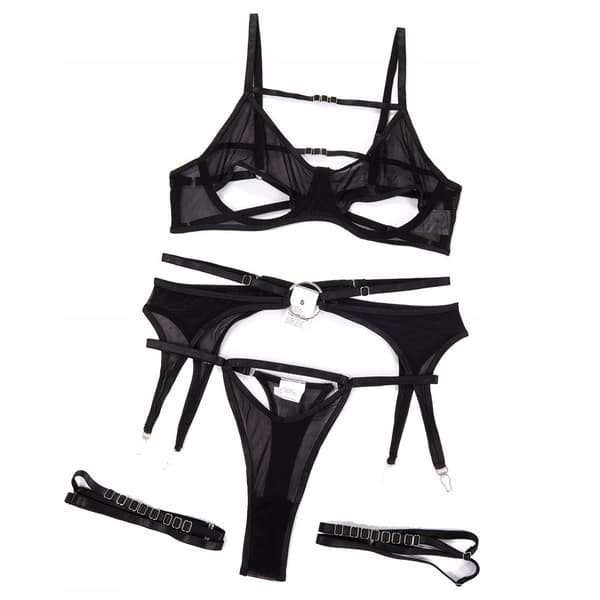 Sexigt set med underkläder för kvinnor Sexig BH-string Svart Sensuell rL