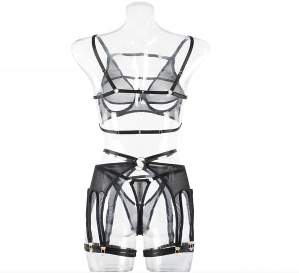 Sexigt set med underkläder för kvinnor Sexig BH-string Svart Sensuell rL