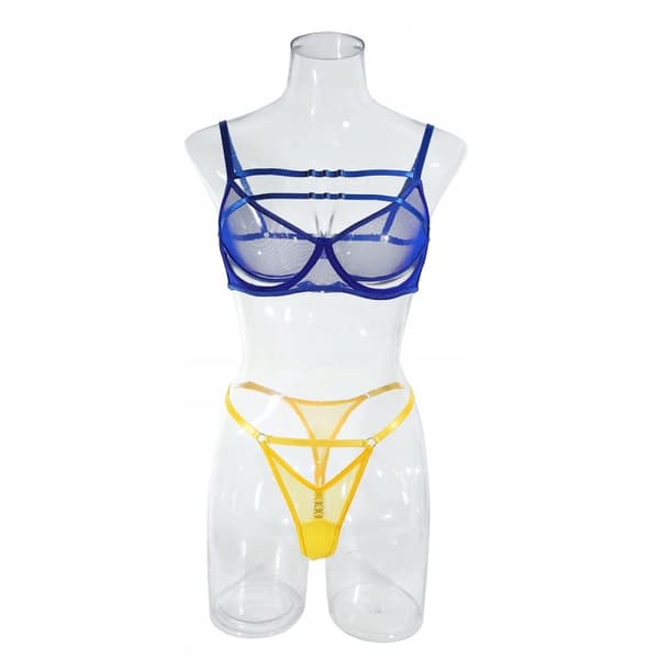 Sexigt set med underkläder för kvinnor Sexig BH-string Gul-Blå rL