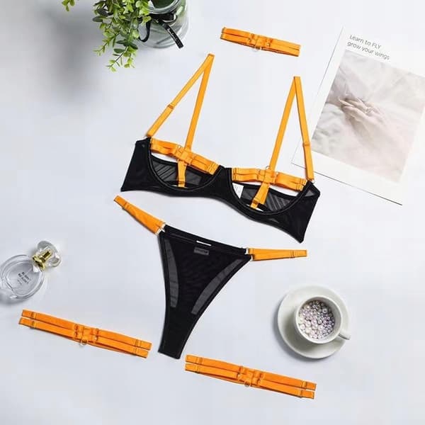 Sexigt set med underkläder för kvinnor ORANGE Sensuell storlek L