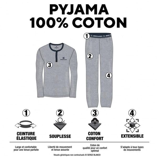 Pyjamas för män - SERGE BLANCO - vit - 100% bomull - kort och t-shirt - tidlös komfort
