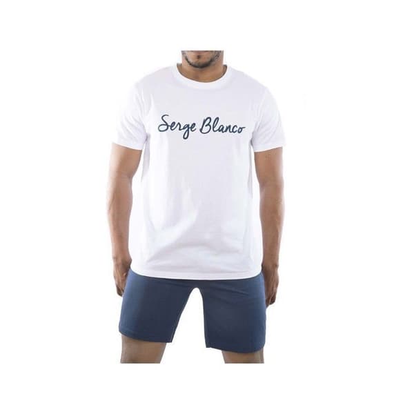 Pyjamas för män - SERGE BLANCO - vit - 100% bomull - kort och t-shirt - tidlös komfort