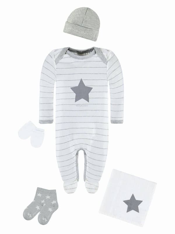 Naisten pitkä äitiyspyjama, valkoinen harmaa, Bellybutton Maternity