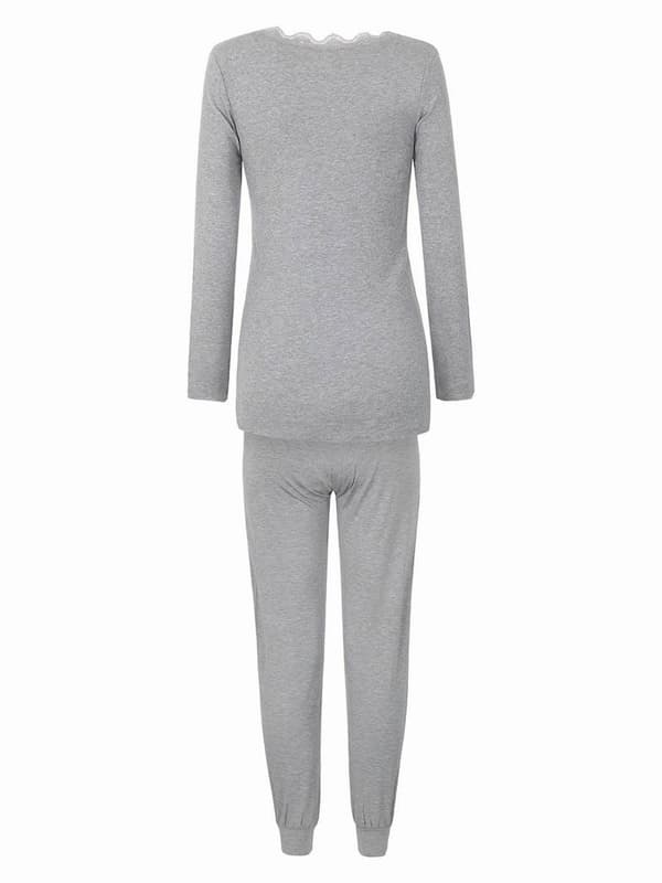 Grå mammapyjamas för kvinnor, navelnöt, gravid