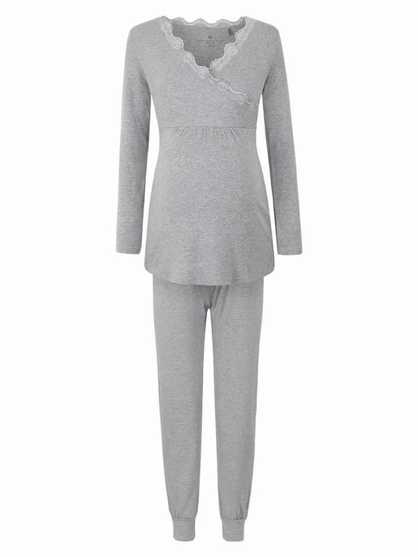 Grå mammapyjamas för kvinnor, navelnöt, gravid