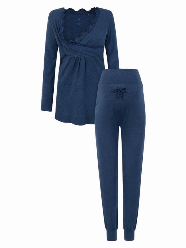 Dampyjamas med navel, marinblått, dammodell