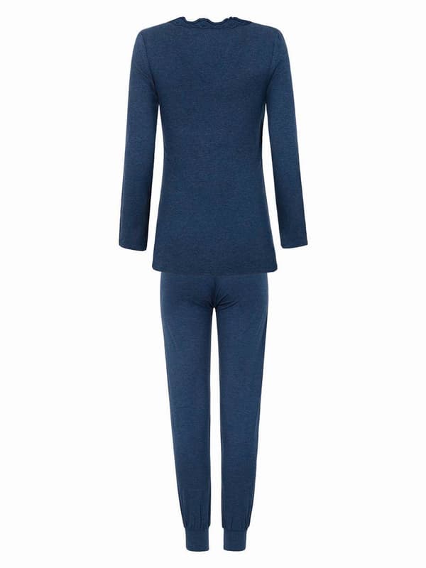 Dampyjamas med navel, marinblått, dammodell