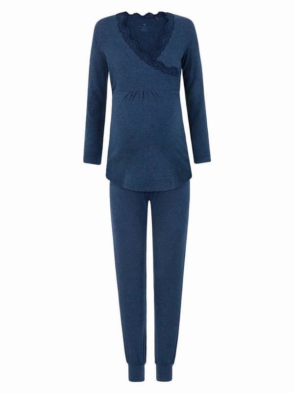 Dampyjamas med navel, marinblått, dammodell