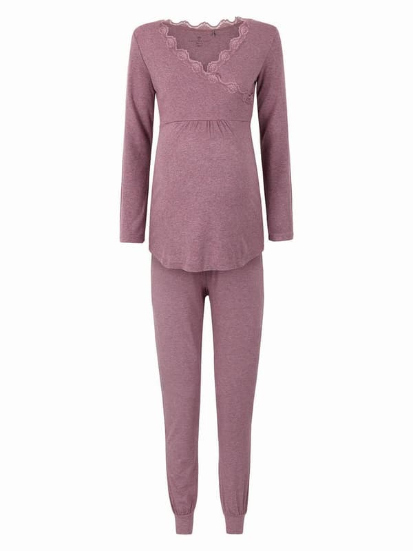 Lila mammapyjamas med navelnöt för kvinnor