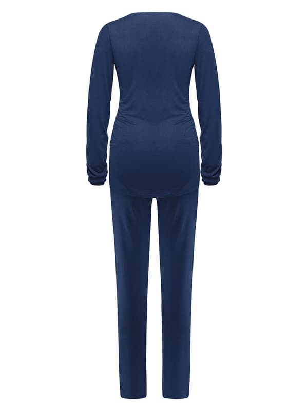 Dampyjamas med navel, marinblått, dammodell