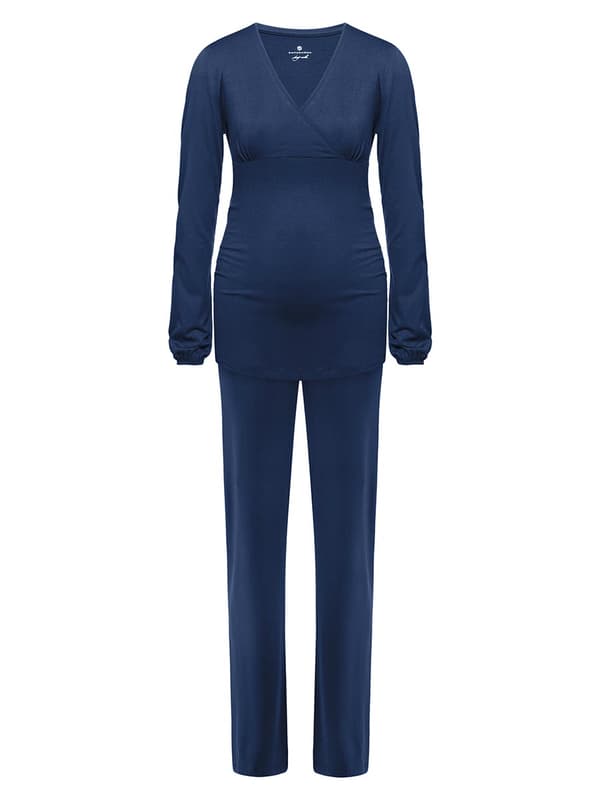 Dampyjamas med navel, marinblått, dammodell