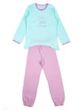 Pikkukuva 1 / 4: Tyttöjen pitkät pyjamat, sininen ja pinkki, pitkät hihat, pilkullinen, Kanz