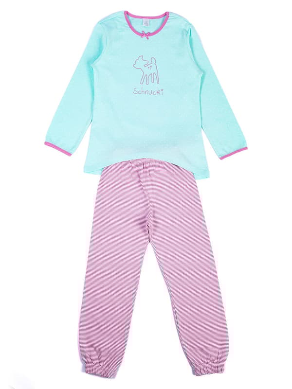 Tyttöjen pitkät pyjamat, sininen ja pinkki, pitkät hihat, pilkullinen, Kanz