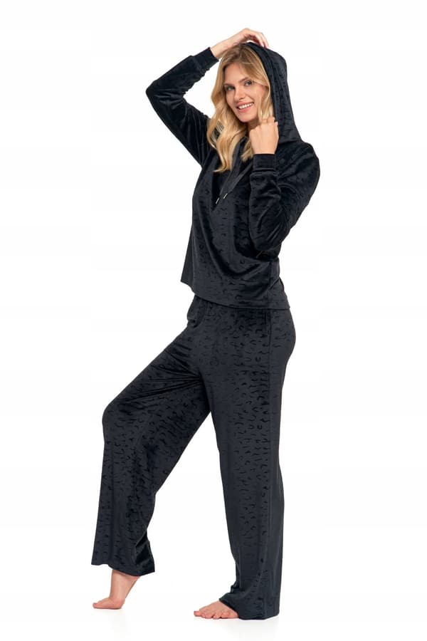 DAMPYJAMAS Sammet Hemmakläder Bekväm Leopard med Huva MORAJ XL
