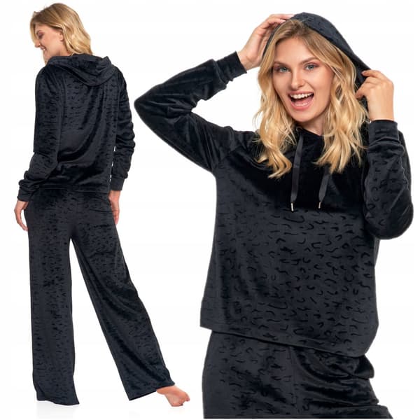 DAMPYJAMAS Sammet Hemmakläder Bekväm Leopard med Huva MORAJ XL
