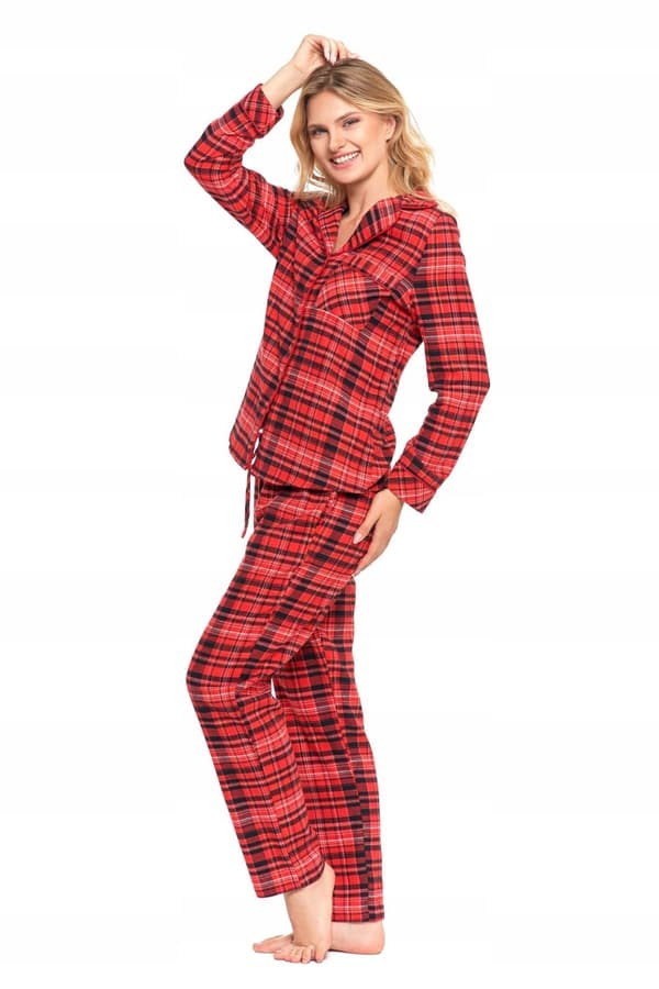 DAMPYJAMAS Tvådelad rutig flanellpykamé med guldfärgade sömmar MORAJ XXL