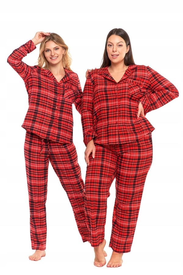 DAMPYJAMAS Tvådelad rutig flanellpykamé med guldfärgade sömmar MORAJ XXL